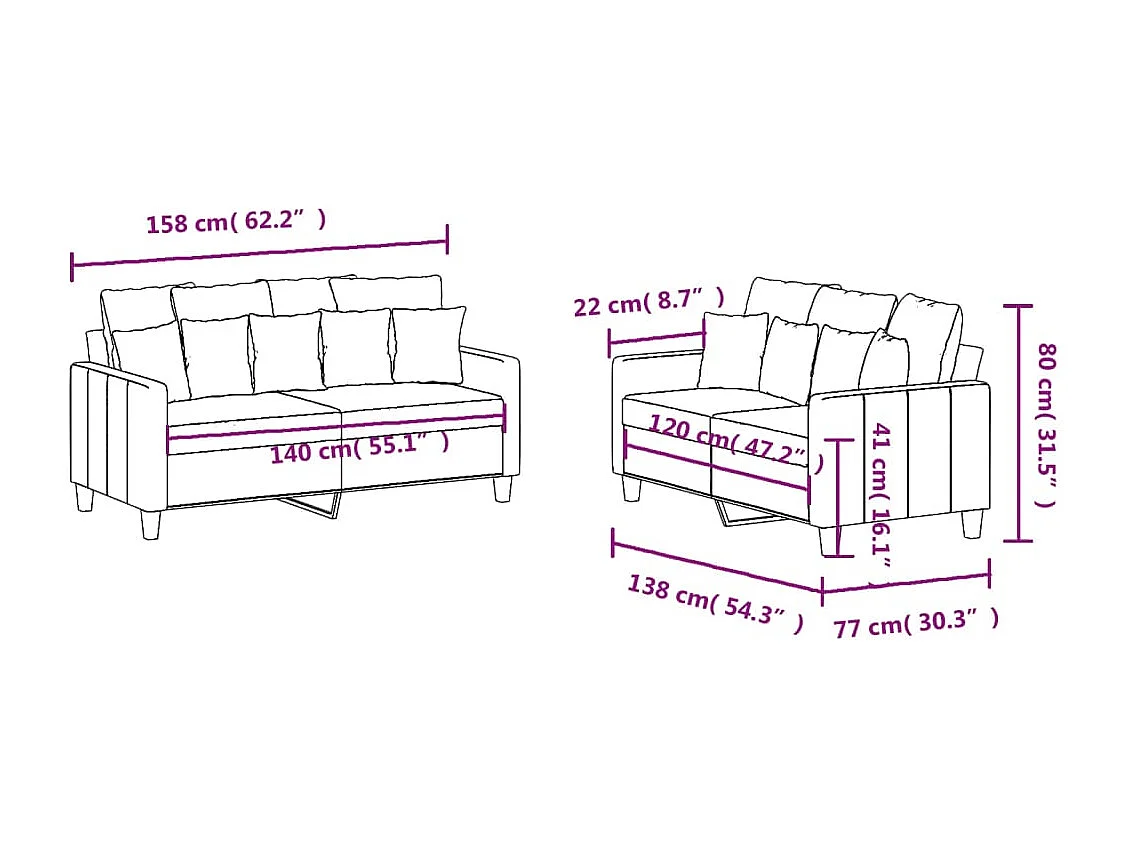Ensemble de canapés 2 pcs avec coussins Noir Tissu