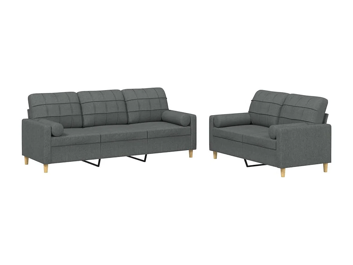 2 pcs conjunto de sofás com almofadas tecido cinzento-escuro