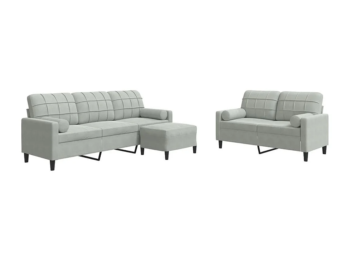 3-delige Loungeset met kussens en bolsters fluweel lichtgrijs