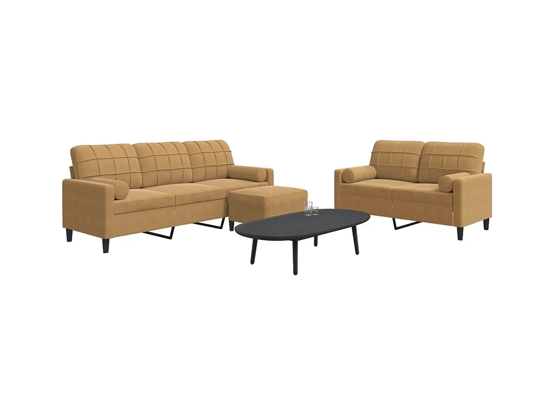 3-delige Loungeset met kussens en bolsters fluweel bruin