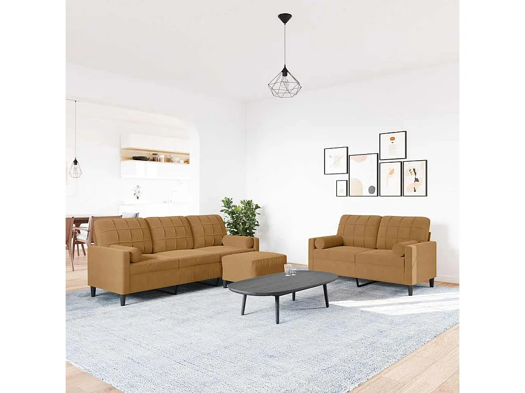 Ensemble de canapés 3 pcs avec coussins et traversins velours