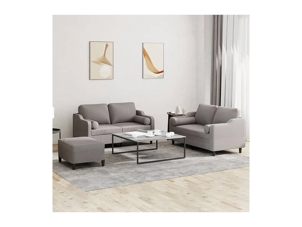Set Divani 3 pz con Cuscini Tortora in Tessuto