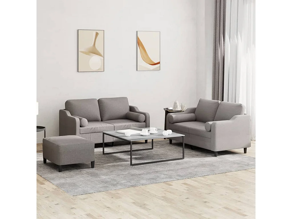 Ensemble de canapés 3 pcs avec coussins taupe tissu