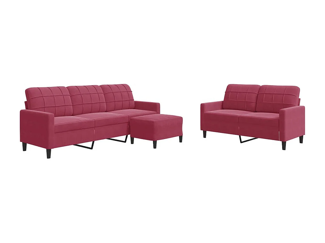 Ensemble de canapés 3 pcs avec coussins Rouge bordeaux Velours
