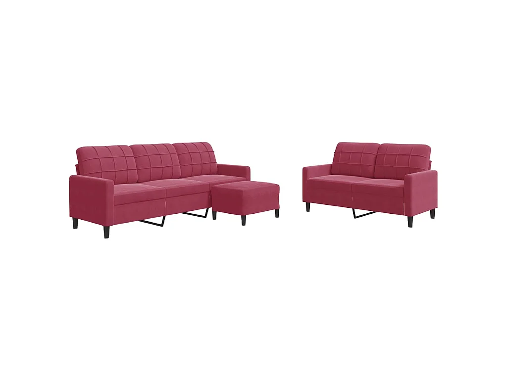 Ensemble de canapés 3 pcs avec coussins Rouge bordeaux Velours