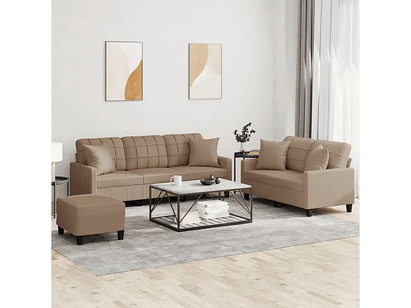 Ensemble de canapés 3 pcs avec coussins cappuccino similicuir