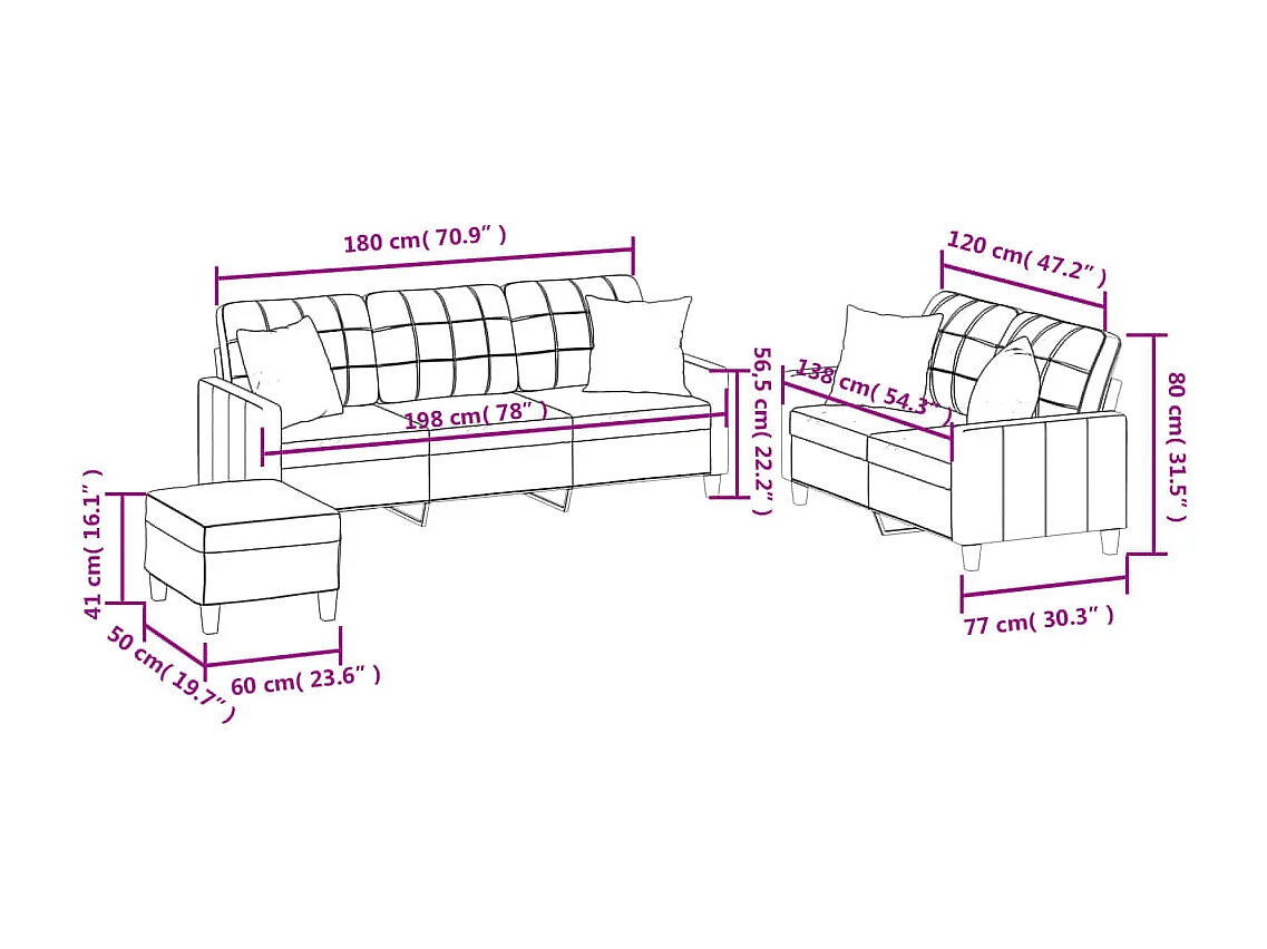 Ensemble de canapés 3 pcs avec coussins cappuccino similicuir