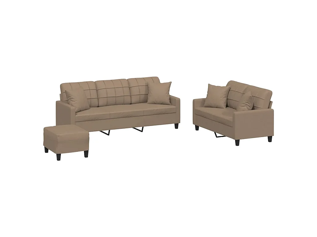 Set di Divani 3 pz con Cuscini Cappuccino in Similpelle