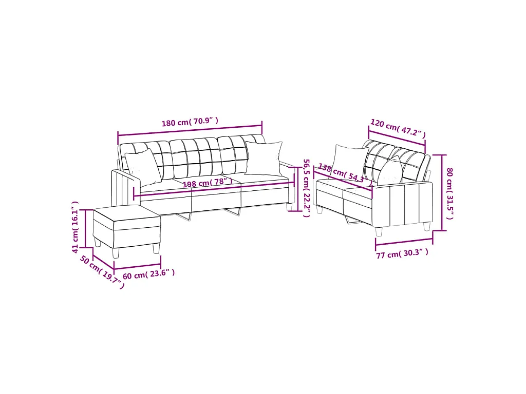 Set di Divani 3 pz con Cuscini Cappuccino in Similpelle