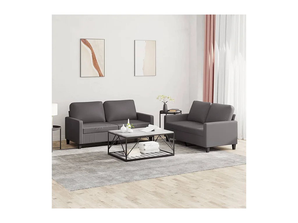 2-delige Loungeset met kussens kunstleer grijs