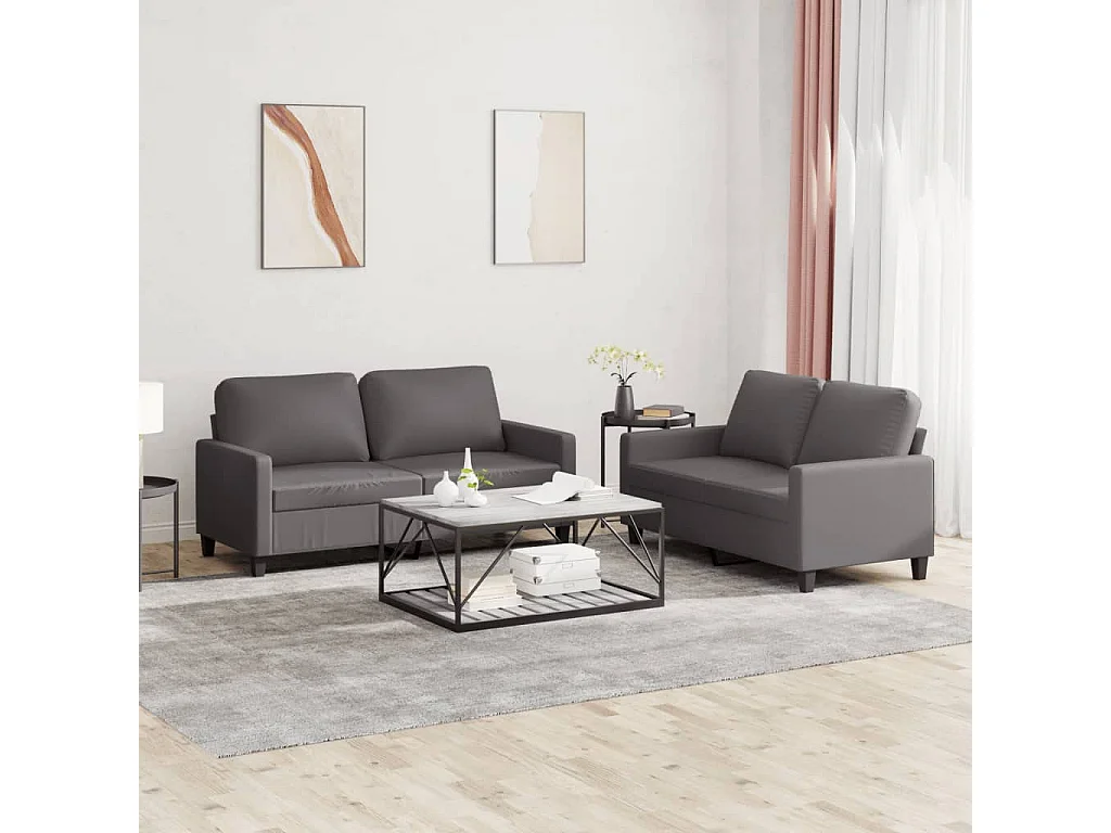 Set di Divani 2 pz con Cuscini Grigio in Similpelle