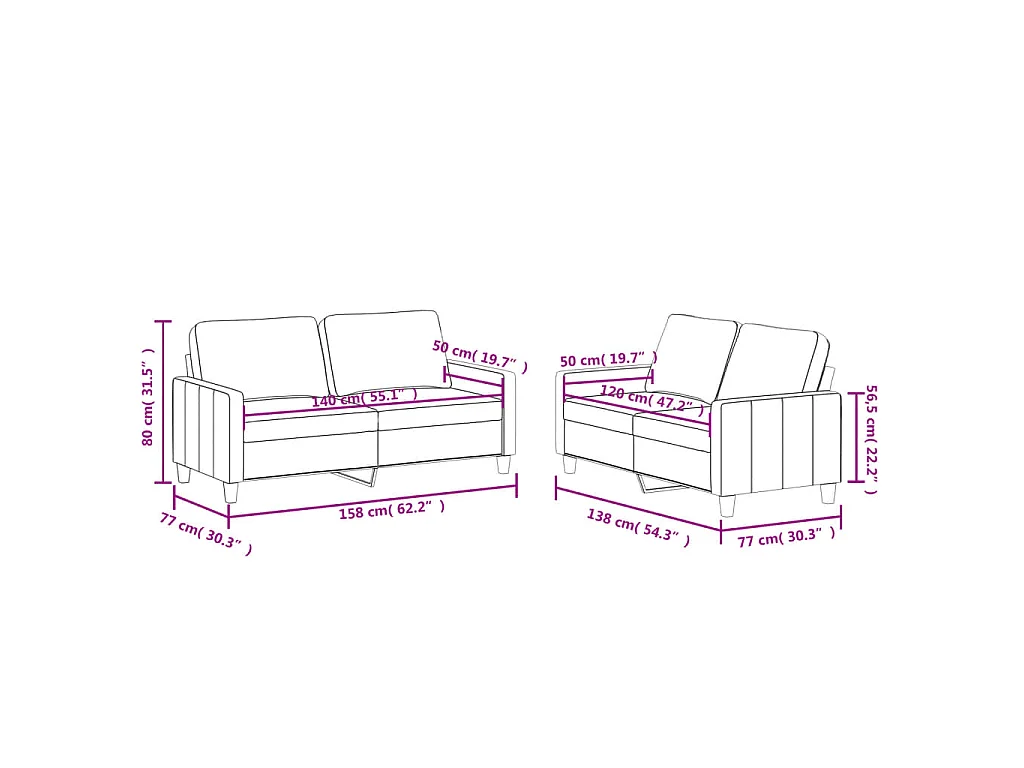 Set di Divani 2 pz con Cuscini Grigio in Similpelle