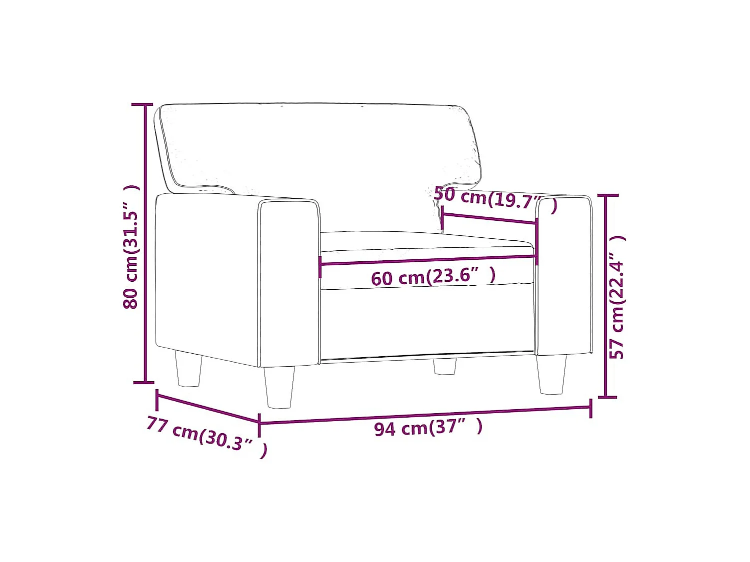 Fauteuil Rouge bordeaux 60 cm Similicuir