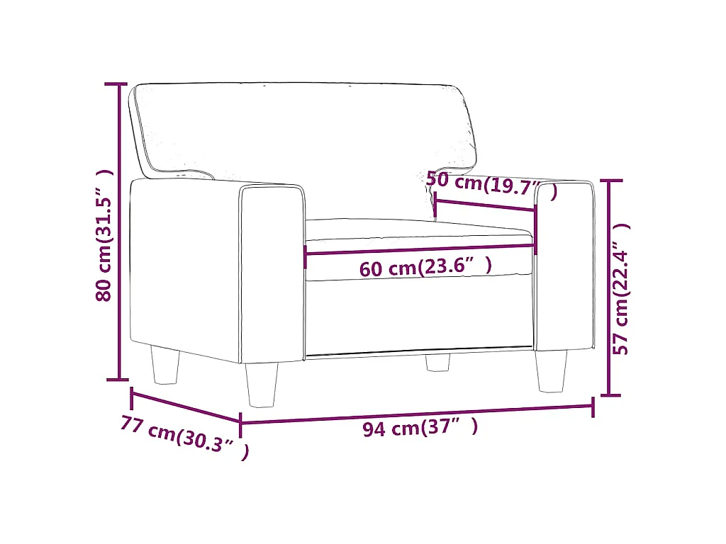 Fauteuil Rouge bordeaux 60 cm Similicuir