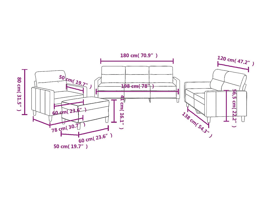 4-delige Loungeset met kussens stof crèmekleurig