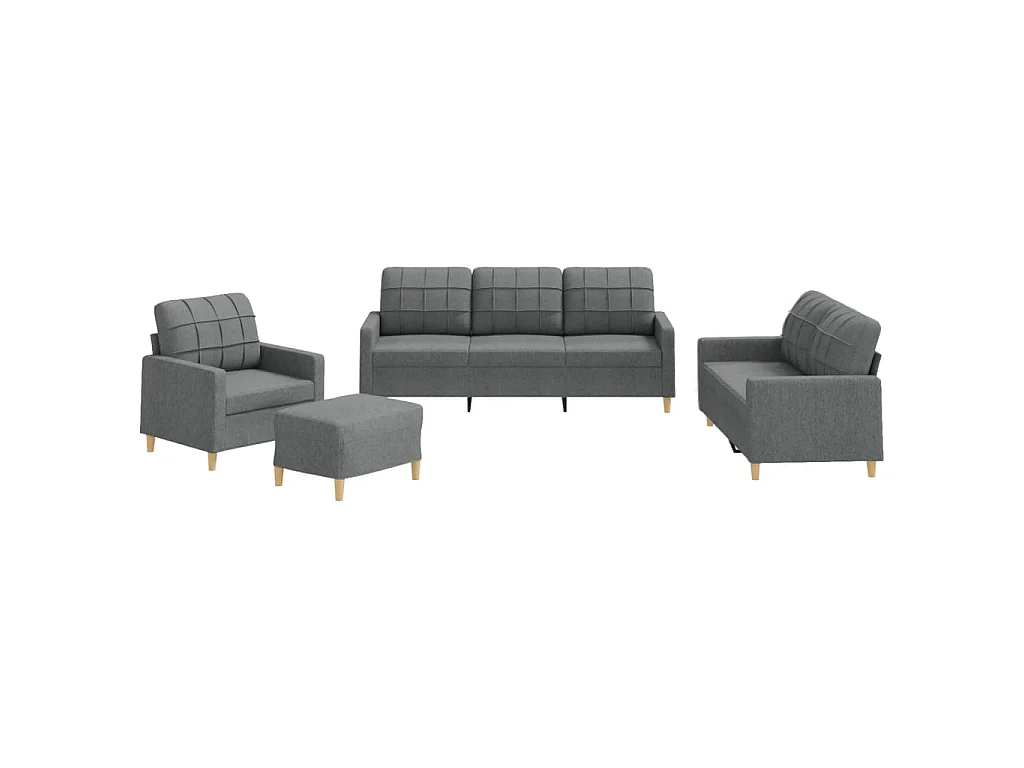 4-tlg. Sofagarnitur mit Kissen Dunkelgrau Stoff