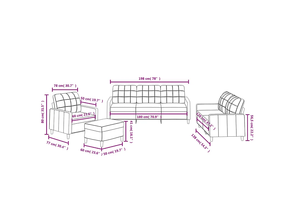 4-tlg. Sofagarnitur mit Kissen Dunkelgrau Stoff