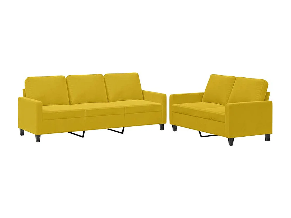 Ensemble de canapés 2 pcs avec coussins Jaune Velours