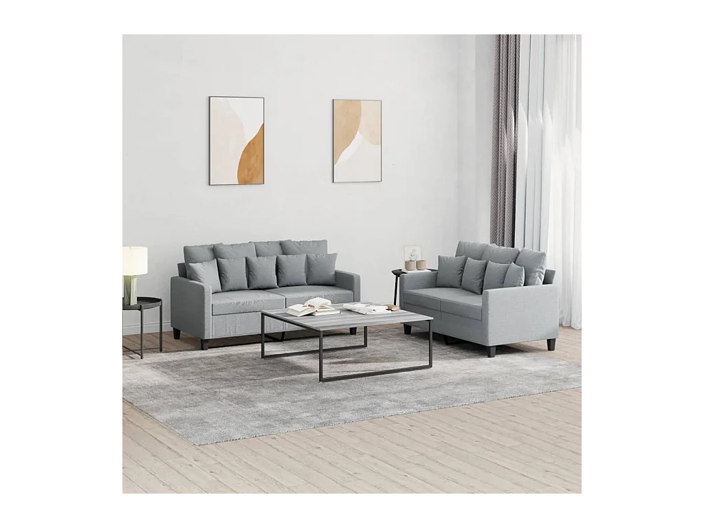 Ensemble de canapés 2 pcs avec coussins Gris clair Tissu