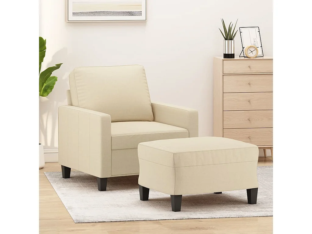 Sessel mit Hocker Creme 60 cm Stoff