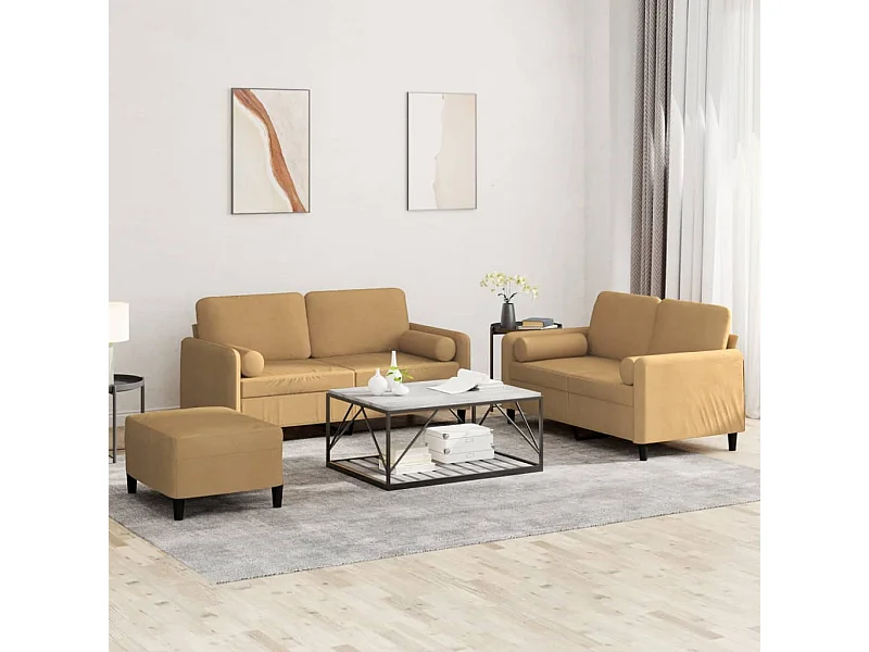 3-delige Loungeset met kussens fluweel bruin