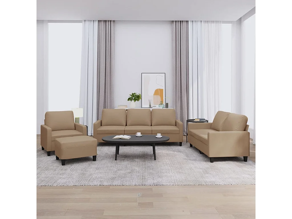 Set di Divani 4 pz con Cuscini cappuccino in Similpelle