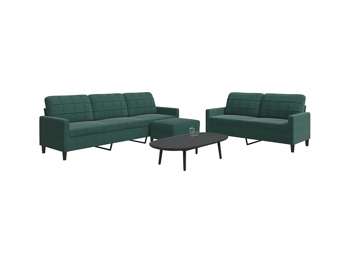 Ensemble de canapés 3 pcs avec coussins Vert foncé Velours