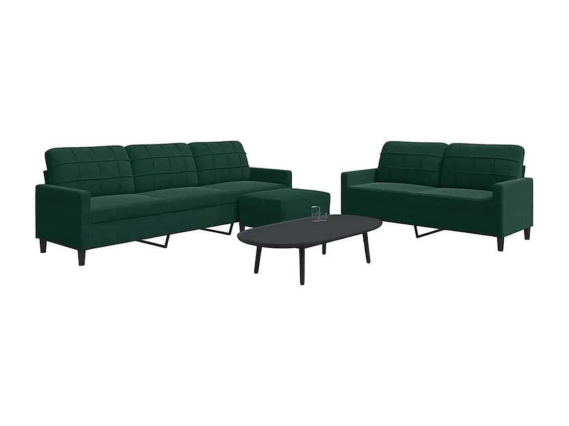 3-tlg. Sofagarnitur mit Kissen Dunkelgrün Samt