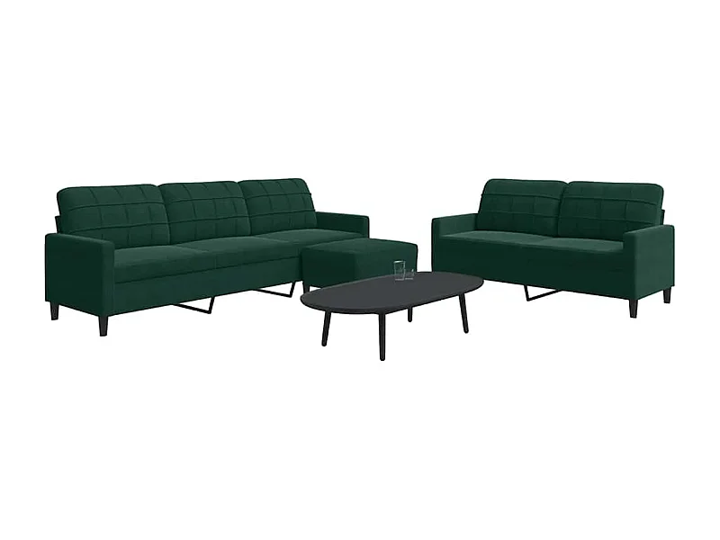 3-tlg. Sofagarnitur mit Kissen Dunkelgrün Samt