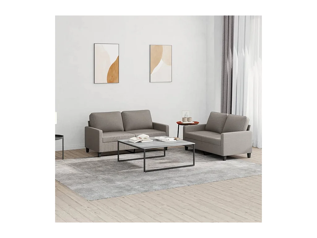 2-tlg. Sofagarnitur mit Kissen Taupe Stoff