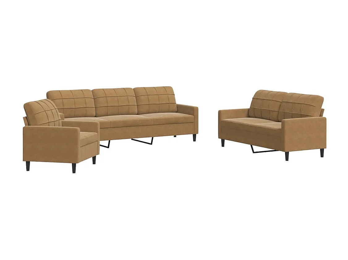 3-delige Loungeset met kussens fluweel bruin