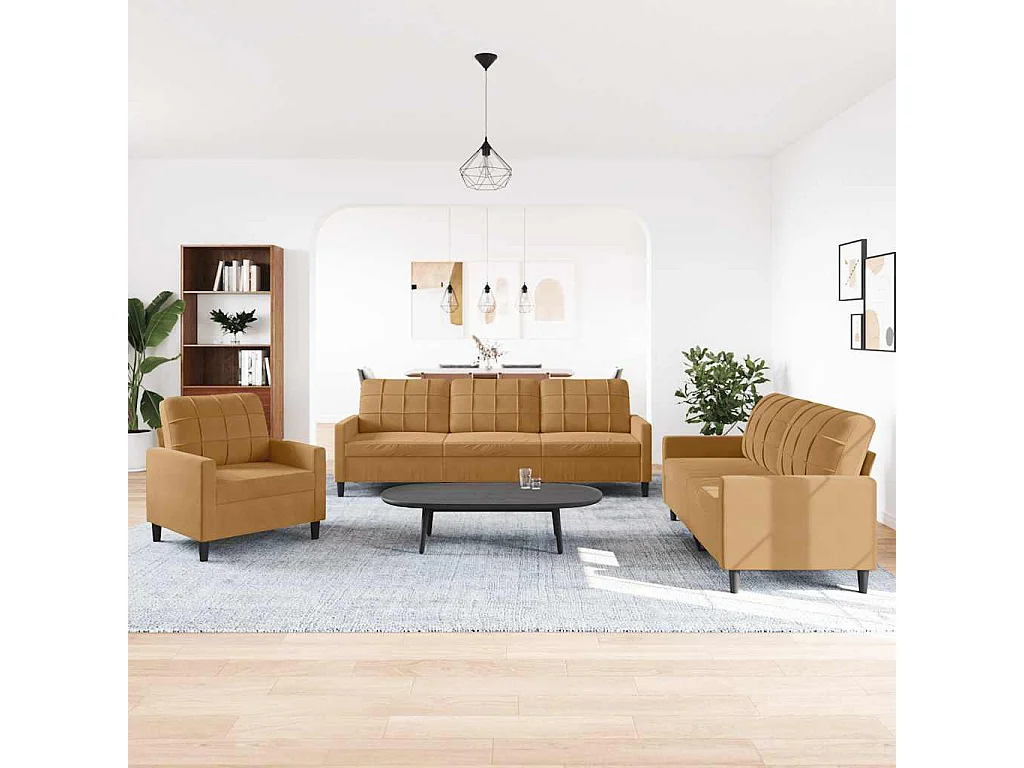 Ensemble de canapés 3 pcs avec coussins Marron Velours