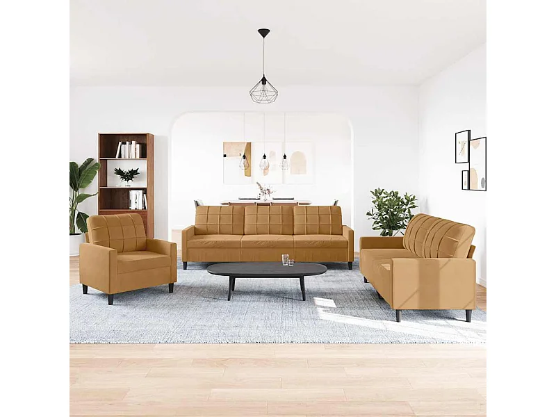 Ensemble de canapés 3 pcs avec coussins Marron Velours