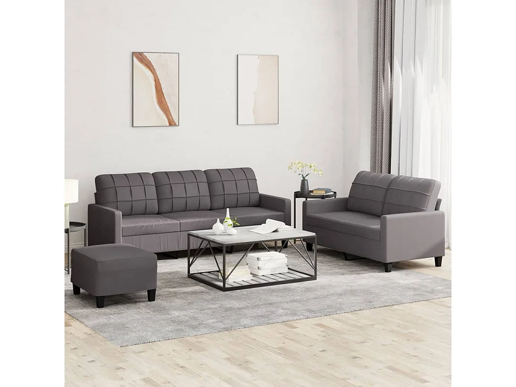 Ensemble de canapés 3 pcs avec coussins Gris Similicuir