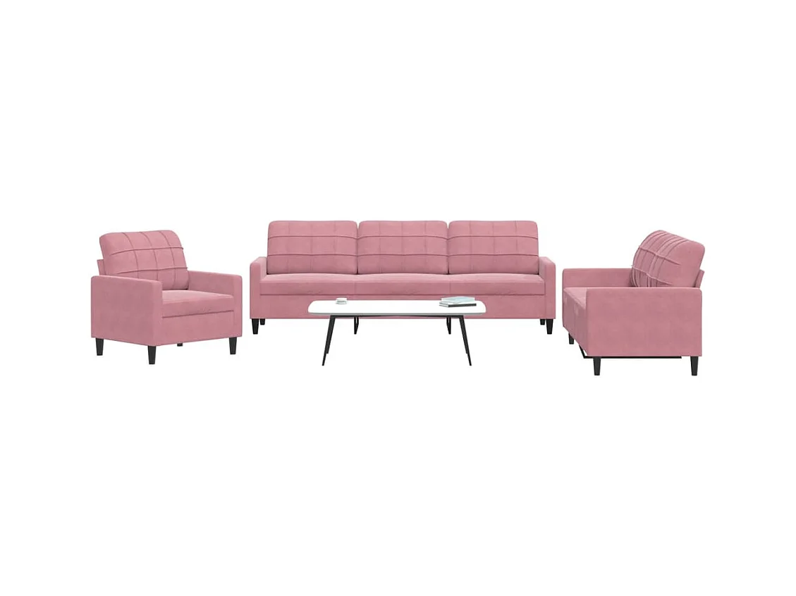 Set di Divani 3 pz con Cuscini rosa in Velluto