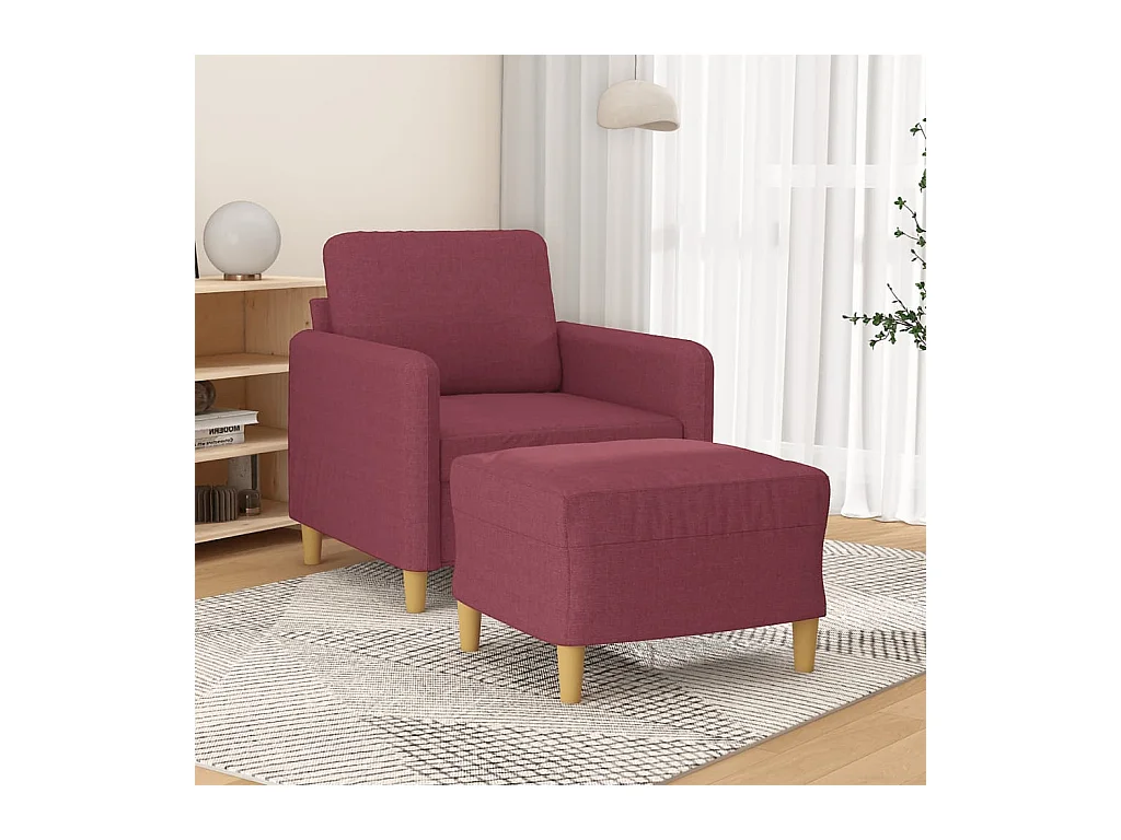 Fauteuil met voetenbank 60 cm stof wijnrood
