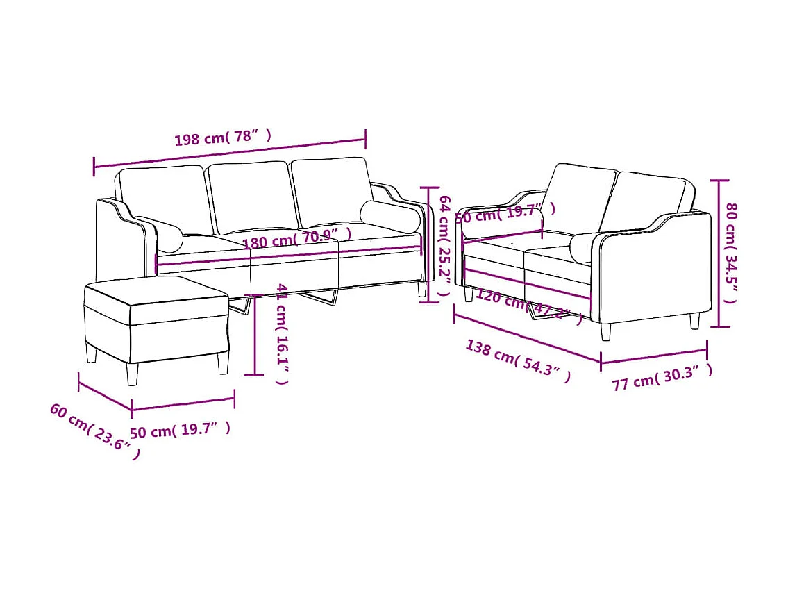 3-delige Loungeset met kussens stof donkergrijs
