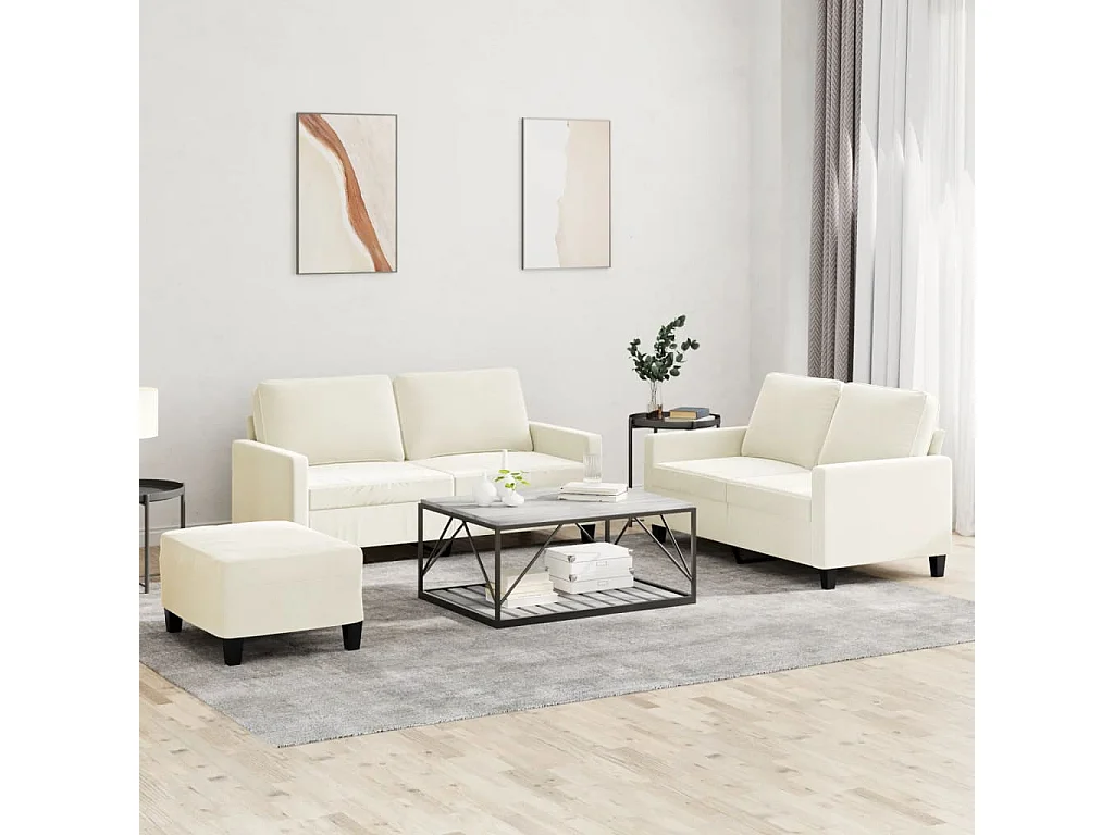 3-delige Loungeset met kussens fluweel crèmekleurig