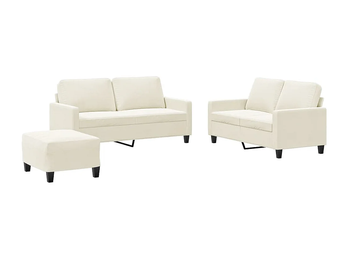 3-delige Loungeset met kussens fluweel crèmekleurig