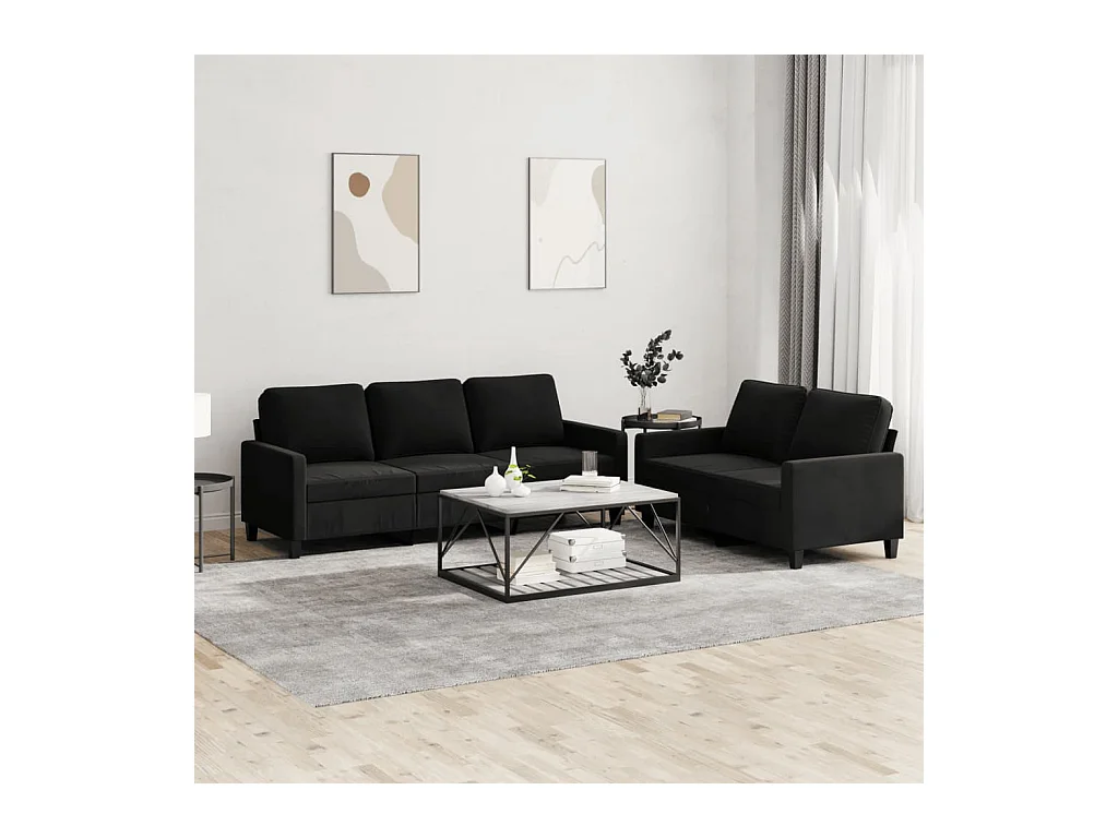 Set di Divani 2 pz con Cuscini Nero in Velluto