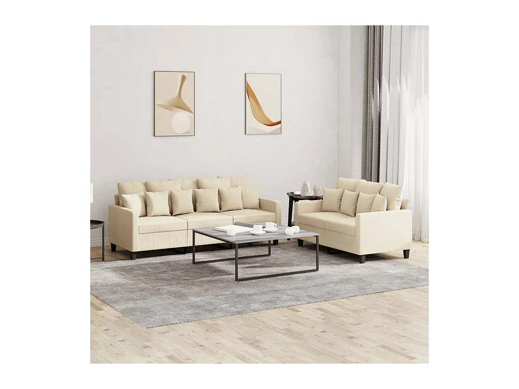 2-delige Loungeset met kussens stof crèmekleurig