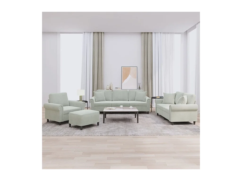 4-delige Loungeset met kussens fluweel lichtgrijs