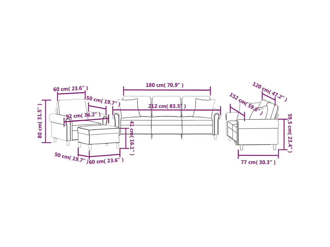 4-tlg. Sofagarnitur mit Kissen Hellgrau Samt