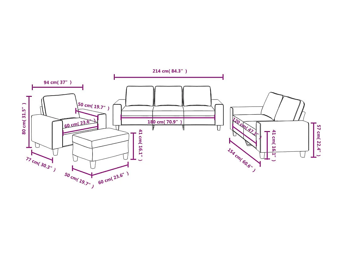 Ensemble de canapés 4 pcs jaune clair tissu