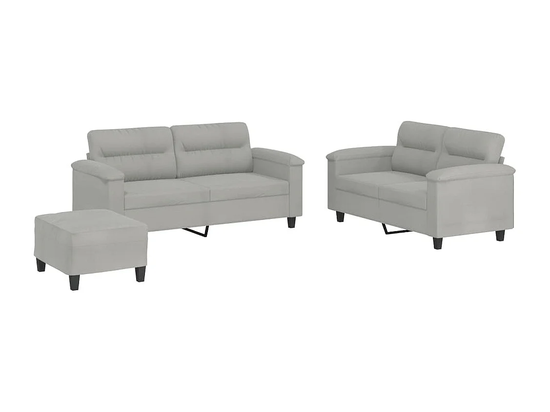 Ensemble de canapés 3 pcs coussins gris clair tissu microfibre