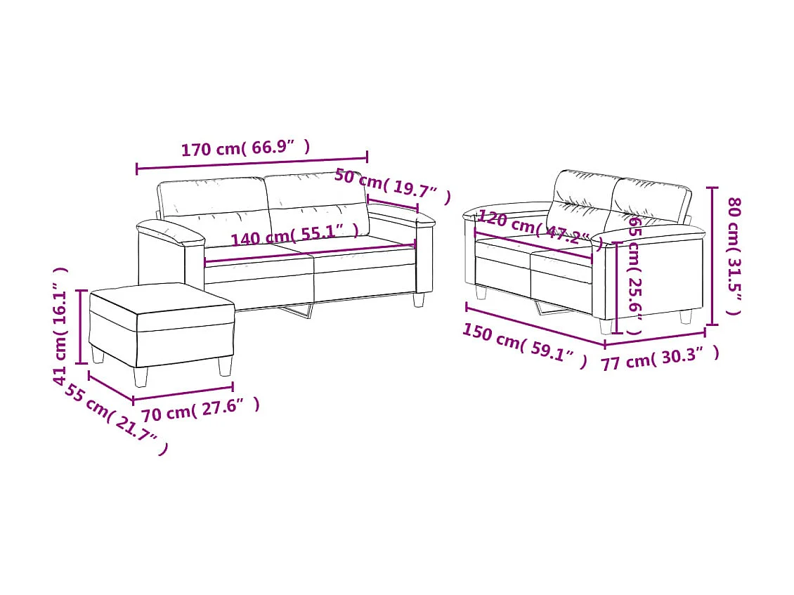 Ensemble de canapés 3 pcs coussins gris clair tissu microfibre