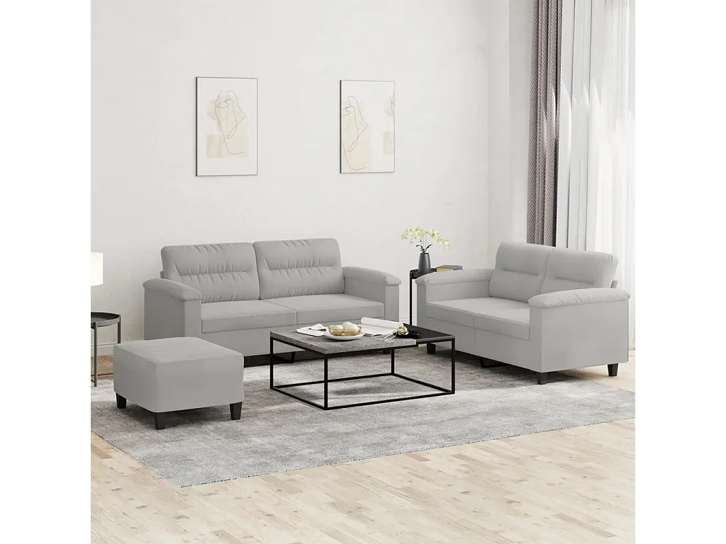 Ensemble de canapés 3 pcs coussins gris clair tissu microfibre