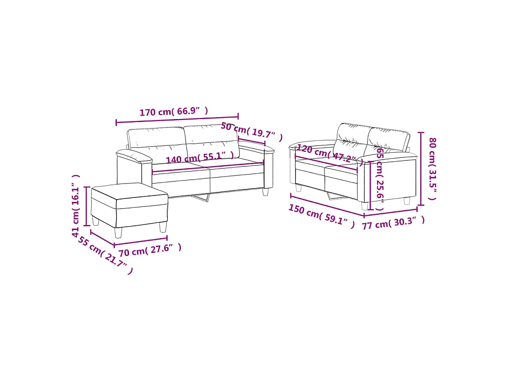 Ensemble de canapés 3 pcs coussins gris clair tissu microfibre