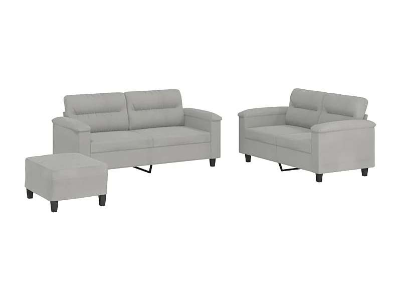 3-tlg. Sofagarnitur mit Kissen Hellgrau Mikrofasergewebe