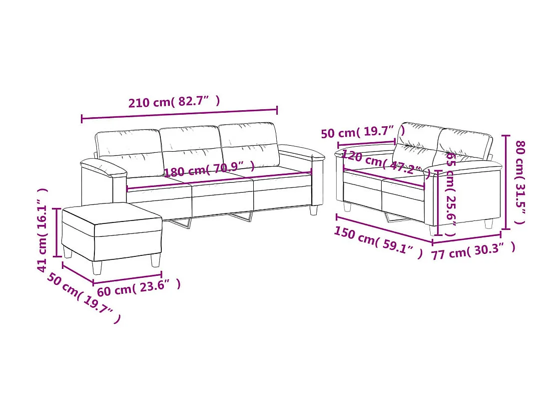 Ensemble de canapés 3 pcs coussins gris foncé tissu microfibre